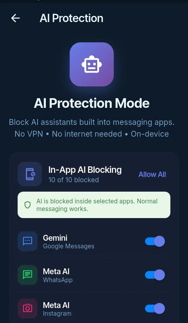 AI Protection: block AI assistants built into messaging apps